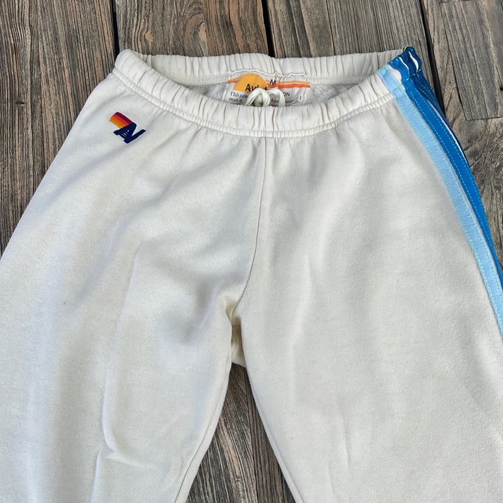 Aviator Nation Vintage White Size M Women’s Sweatpants w/ blue stripes